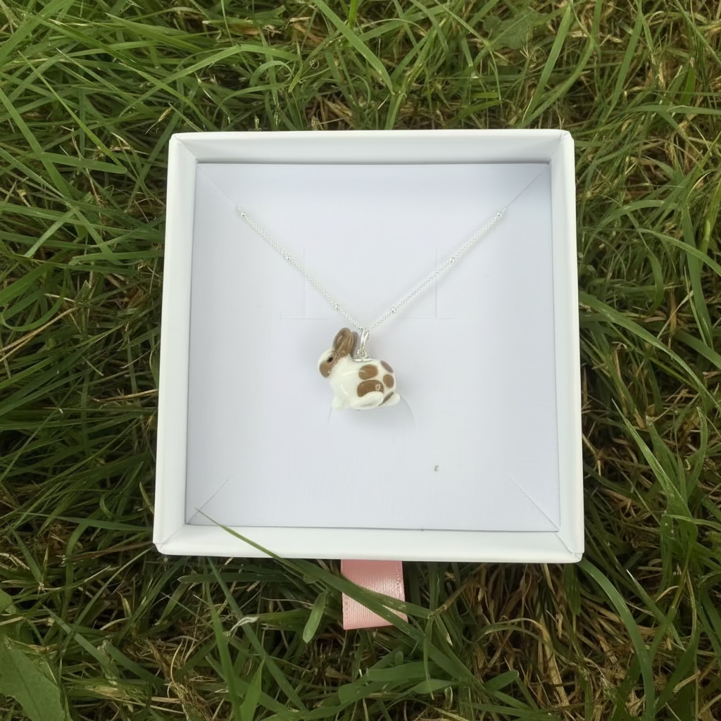 Grey brown rabbit necklace