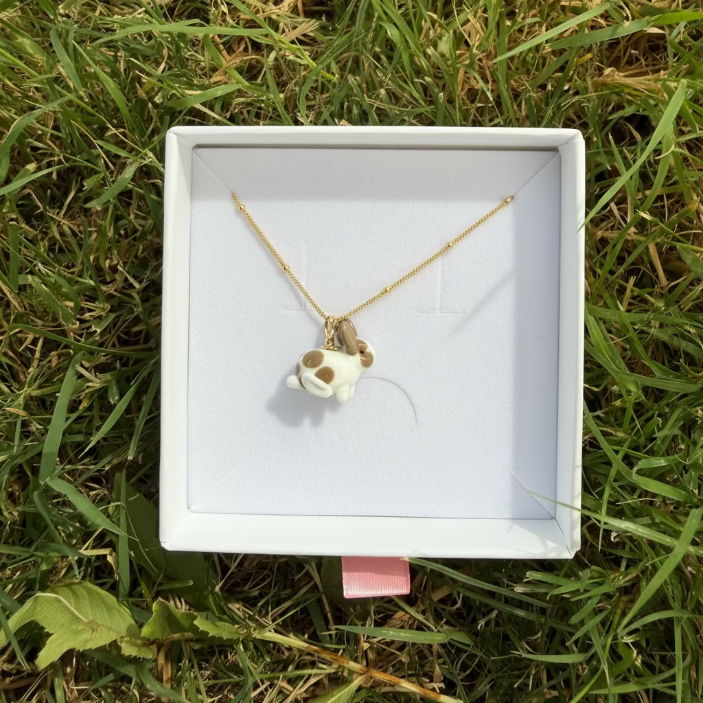 Grey brown rabbit necklace