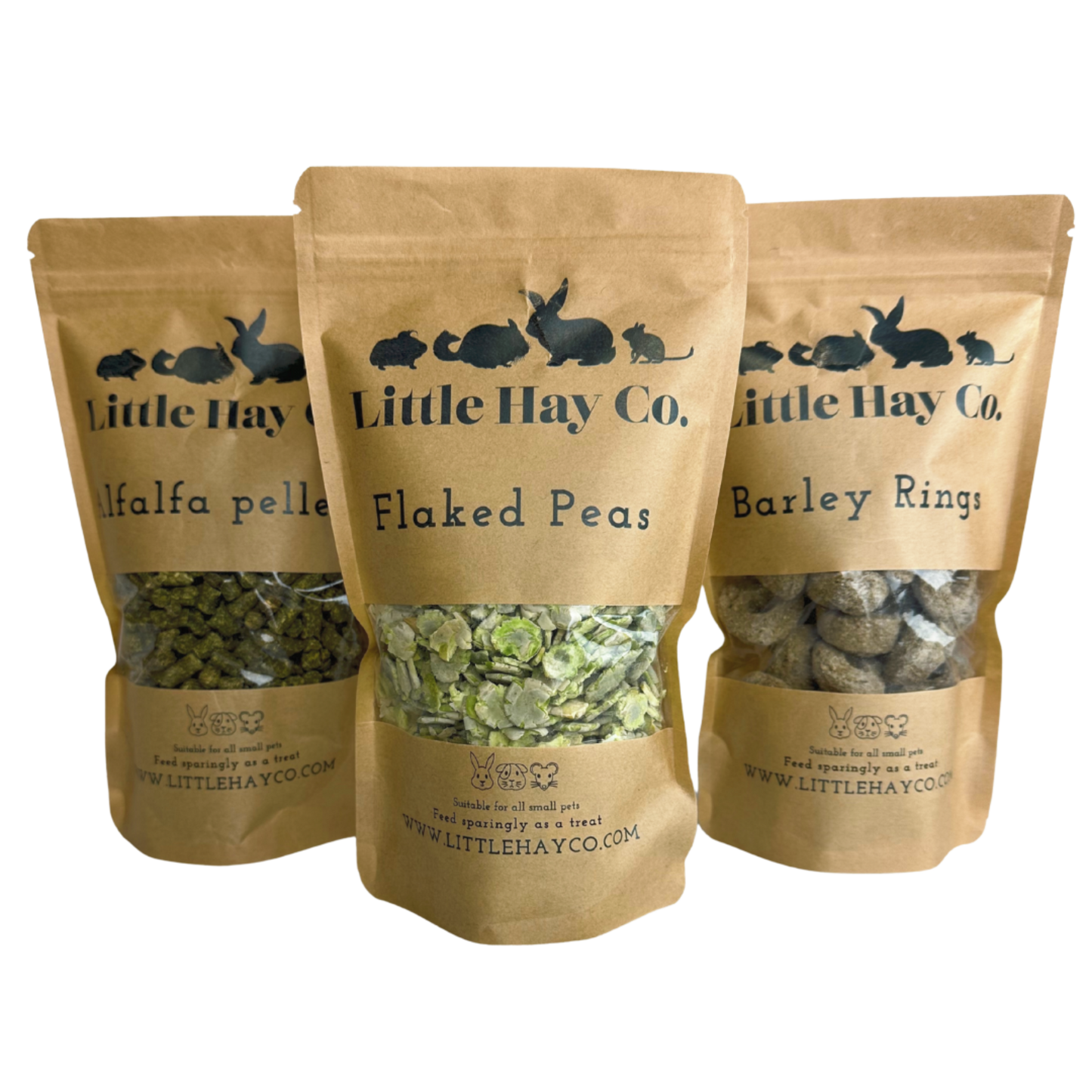 Treats Bundle - Alfalfa Pellets/ Flaked Peas / Barley Rings