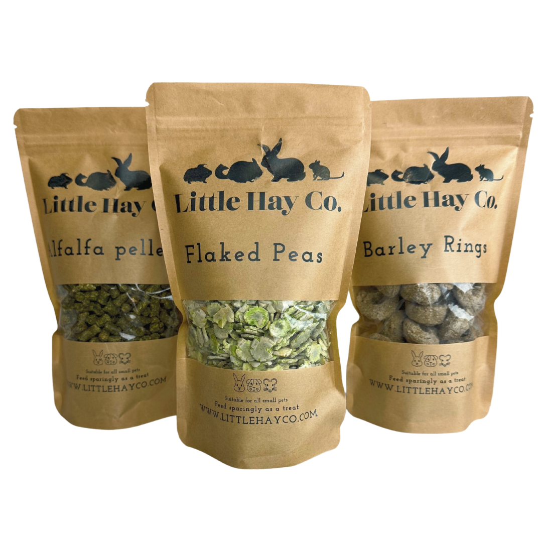 Treats Bundle - Alfalfa Pellets/ Flaked Peas / Barley Rings