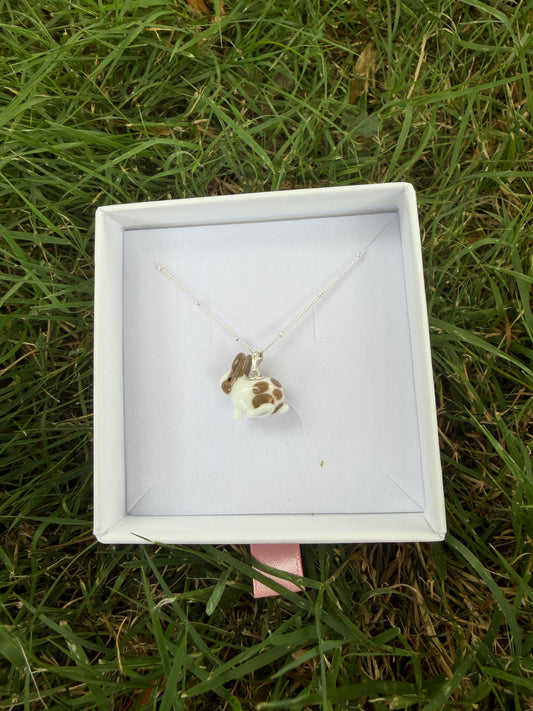 Grey brown rabbit necklace