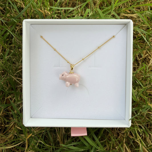 Pink pig necklace
