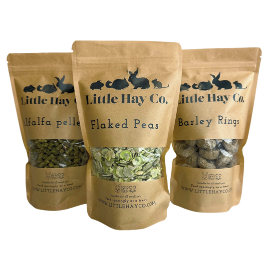 Treats Bundle - Alfalfa Pellets/ Flaked Peas / Barley Rings